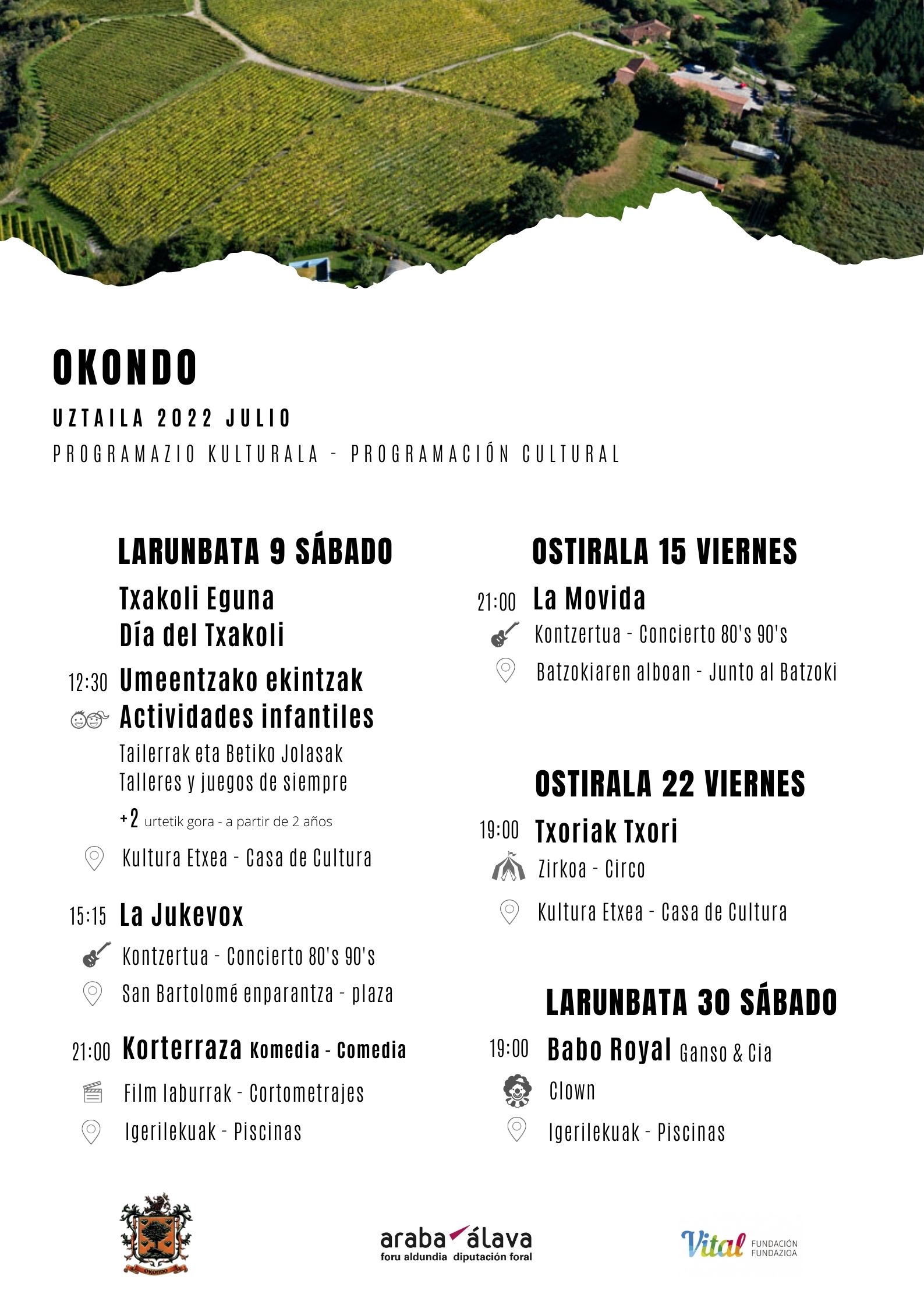 PROGRAMACIÓN CULTURAL DE OKONDO, JULIO 2022